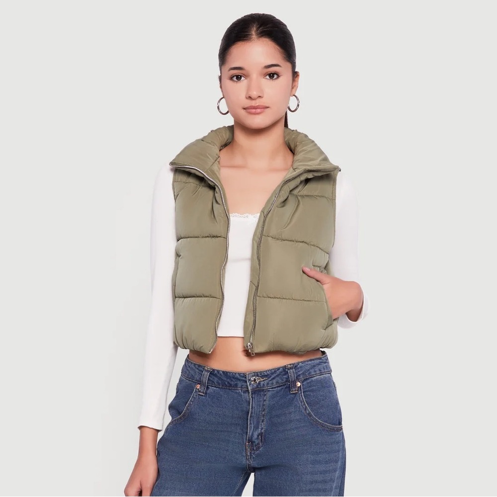 Rainbow Olive Puffer Vest